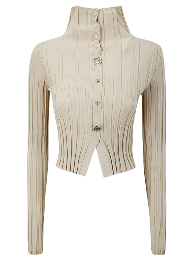 Jacquemus Bando Cropped Button-embellished Ribbed-knit Cardigan In Beige