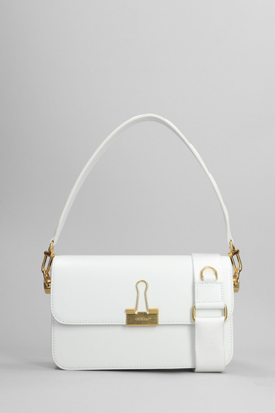 Off-white Plain Binder Medium Embellished Leather Shoulder Bag In White