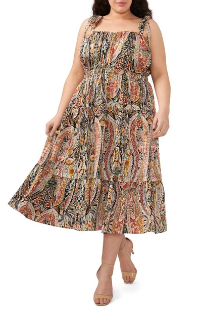 1.state Paisley Floral Tiered Midi Dress In Rich Black