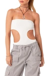 Edikted Women's Ribbed Bodysuit With Cut Out Top In White