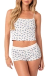 Edikted Pamper Floral Waffle Crop Camisole In White