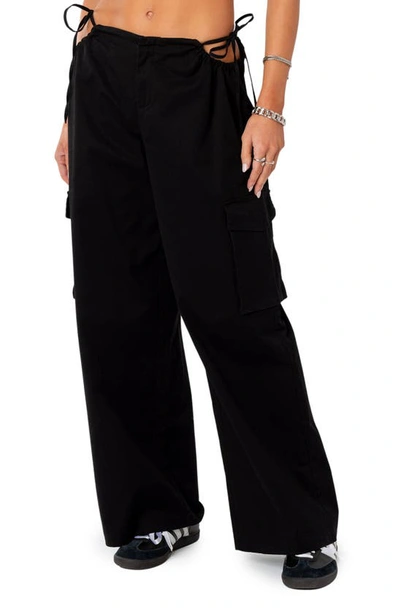 Edikted Carlo Low Rise Side Cutout Cargo Trousers In Black