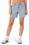 Edikted Tomboy Low Rise Cutoff Denim Shorts In Light-blue