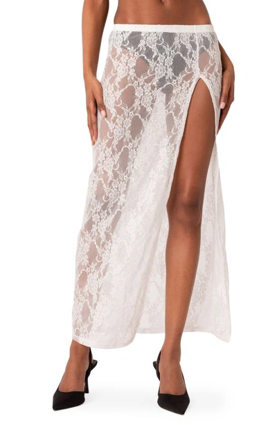 Edikted Aura Low Rise Sheer Lace Maxi Skirt In White