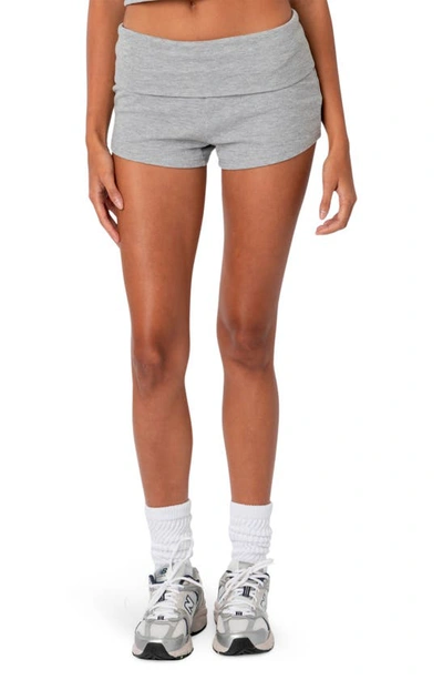 Edikted Women's Lizzy Foldover Waffle Shorts In Gray-melange