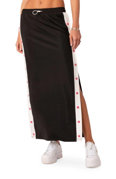 Edikted Athletic Side Snap Low Rise Maxi Skirt In Black-and-white
