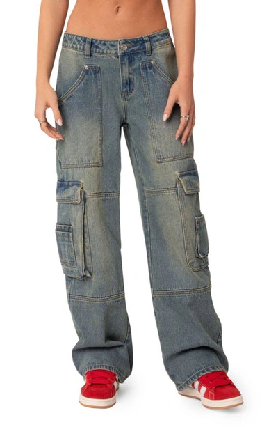 Edikted Westie Low Rise Cargo Jeans In Blue
