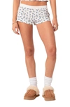 Edikted Pamper Floral Waffle Knit Micro Shorts In White