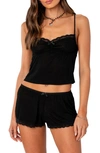 Edikted Carla Ruched Lace Trim Camisole In Black