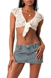 Edikted Rocco Tie Front Crochet Crop Top In Cream