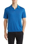 Theory Brenan Linen Blend Polo In Sail Blue