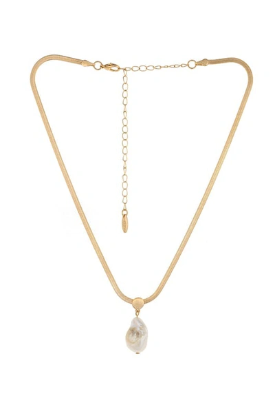 Ettika Baroque Pearl Pendant 18k Gold Plated Snake Chain Necklace In White