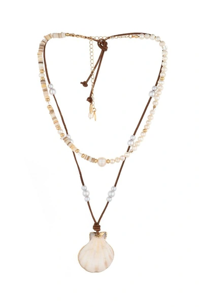 Ettika Beach Days Shell Pendant 18k Gold Plated Necklace Set In White