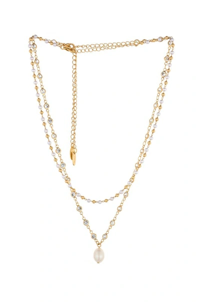 Ettika Crystal Spark And 18k Gold Plated Ball Chain Necklace Set In White