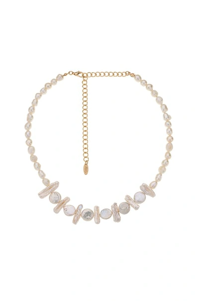 Ettika Coastal Views Freshwater Pearl 18k Gold Plated Necklace In White