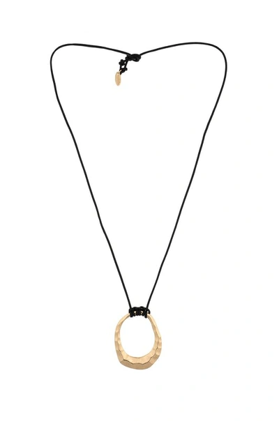 Ettika Hammered Golden Loop Pendant 18k Gold Plated Necklace In Black