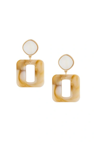 Ettika Square Resin 18k Gold Plated Drop Earrings In White