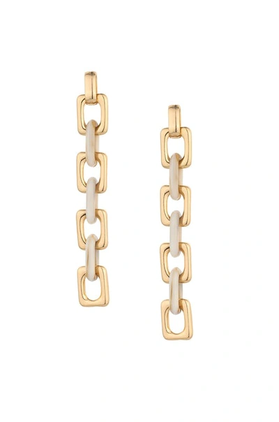 Ettika Resin Rectangle And 18k Gold Plated Chain Drop Earrings In White