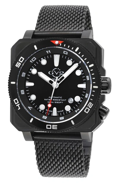 Gv2 Xo Submarine Swiss Automatic Mesh Strap Watch, 44mm In Black