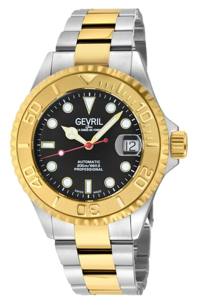 Gevril Men's Wall Street Swiss Automatic Two-tone Stainless Steel Watch 39mm In Black