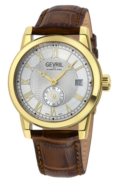 Gevril Madison Automatic Leather Strap Watch, 39mm In Brown