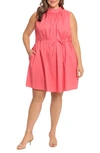 Donna Morgan Sleeveless Stretch Cotton Trapeze Dress In Sunkist Coral
