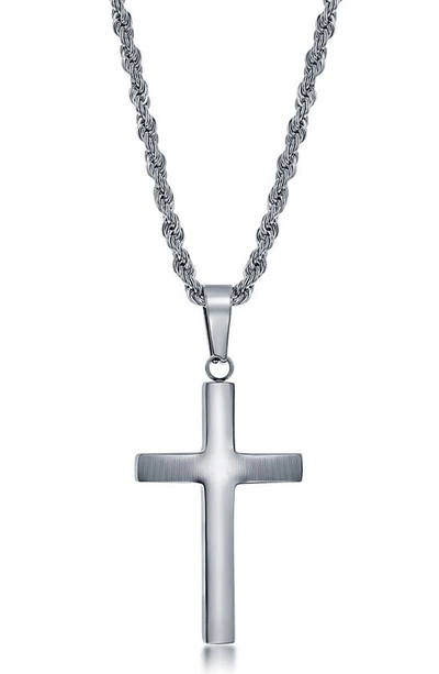 Blackjack Stainless Steel Cross Pendant Necklace In Silver
