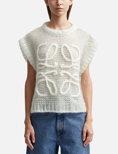 Loewe Open-knit Mohair-blend Waistcoat In Soft White