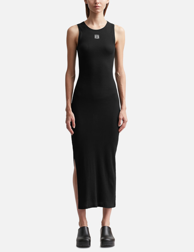 Loewe Anagram Side-slit Rib Maxi Tank Dress In Black