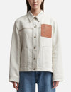 Loewe Long Sleeve Anagram Leather Patch Workwear Jacket In Beige