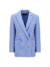 Balmain Oversized Double-breasted Button-embellished Tweed Blazer In Light Blue