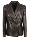 Brunello Cucinelli Double-breasted Leather Blazer Jacket In Black