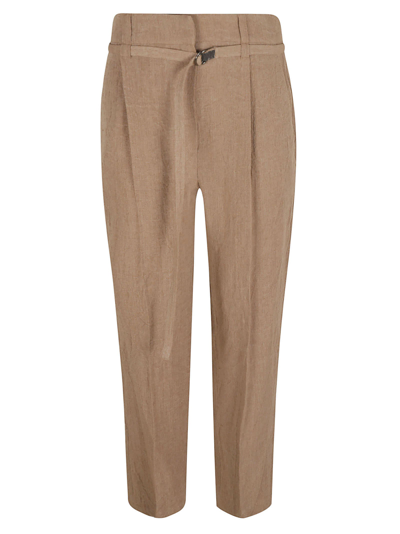 Brunello Cucinelli Belted High Waist Pants In Tabacco