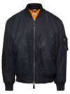 BURBERRY BURBERRY BLACK BOMBER JACKET WITH EQUESTRIAN KNIGHT PRINT IN POLYAMIDE STRETCH MAN