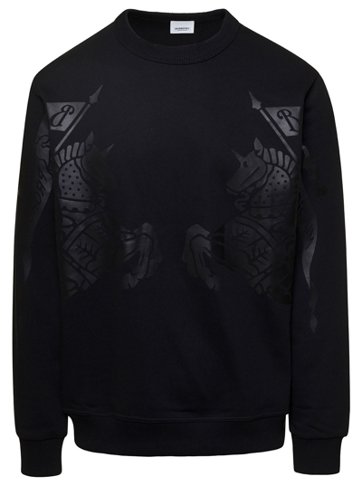 Burberry Black Crewneck Sweatshirt With Equestrian Knight Print In Cotton Man