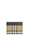 BURBERRY BURBERRY BROWN CARD HOLDER WITH VINTAGE CHECK MOTIF ALL-OVER IN LEATHER AND COTTON