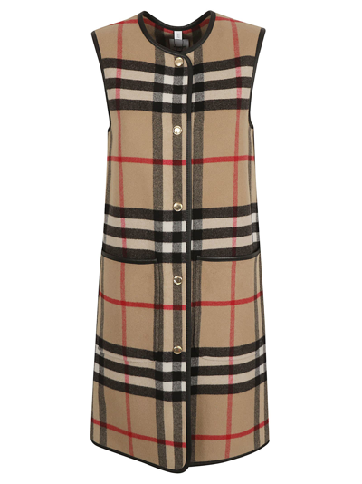 Burberry Checked Long Waistcoat In Beige