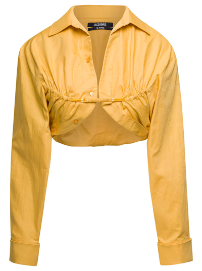 Jacquemus La Chemise Machou Yellow Bolero Shirt In Cotton Blend Woman