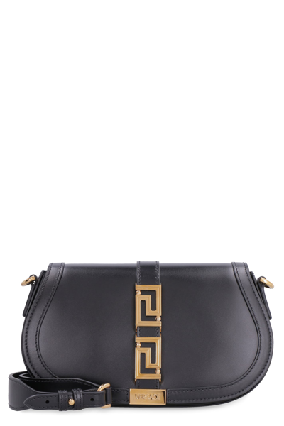 Versace Greca Goddess Leather Crossbody Bag In Black