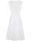 Frame Cotton Cinch-shoulder Midi Dress In White