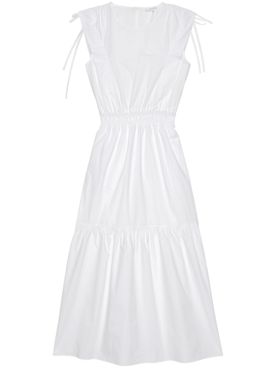 Frame Cotton Cinch-shoulder Midi Dress In Blanc
