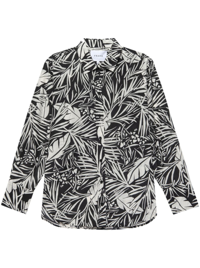 Frame The Oversize Palm Print Cotton & Silk Button-up Shirt In Noir Multi