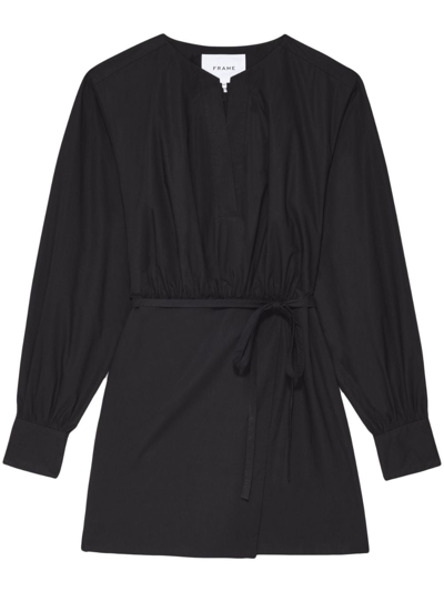 Frame Organic-cotton Wrap-effect Mini Dress In Noir