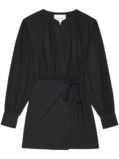 Frame Organic-cotton Wrap-effect Mini Dress In Black