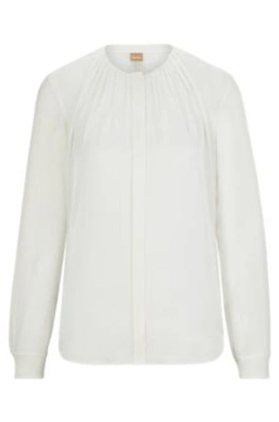HUGO BOSS RUCHED-NECK BLOUSE IN STRETCH-SILK CREPE DE CHINE