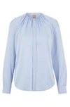 Hugo Boss Ruched-neck Blouse In Stretch-silk Crepe De Chine In Light Blue