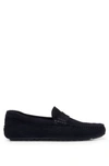 Hugo Boss Suede Penny Loafers In Dark Blue