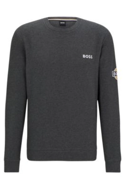 Hugo Boss Organic-cotton-blend Waffle Loungewear Sweatshirt With Patch Logo In Grey
