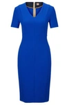 Hugo Boss V-neck Business Dress With Short Sleeves In Blue