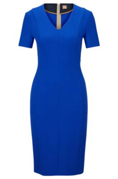 Hugo Boss V-neck Business Dress With Short Sleeves In Blue